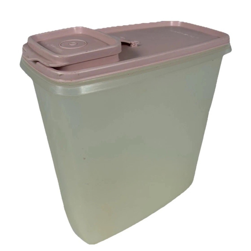 Vintage Tupperware Pantry Canister 1590-1 Almond Pink Flip Top Lid